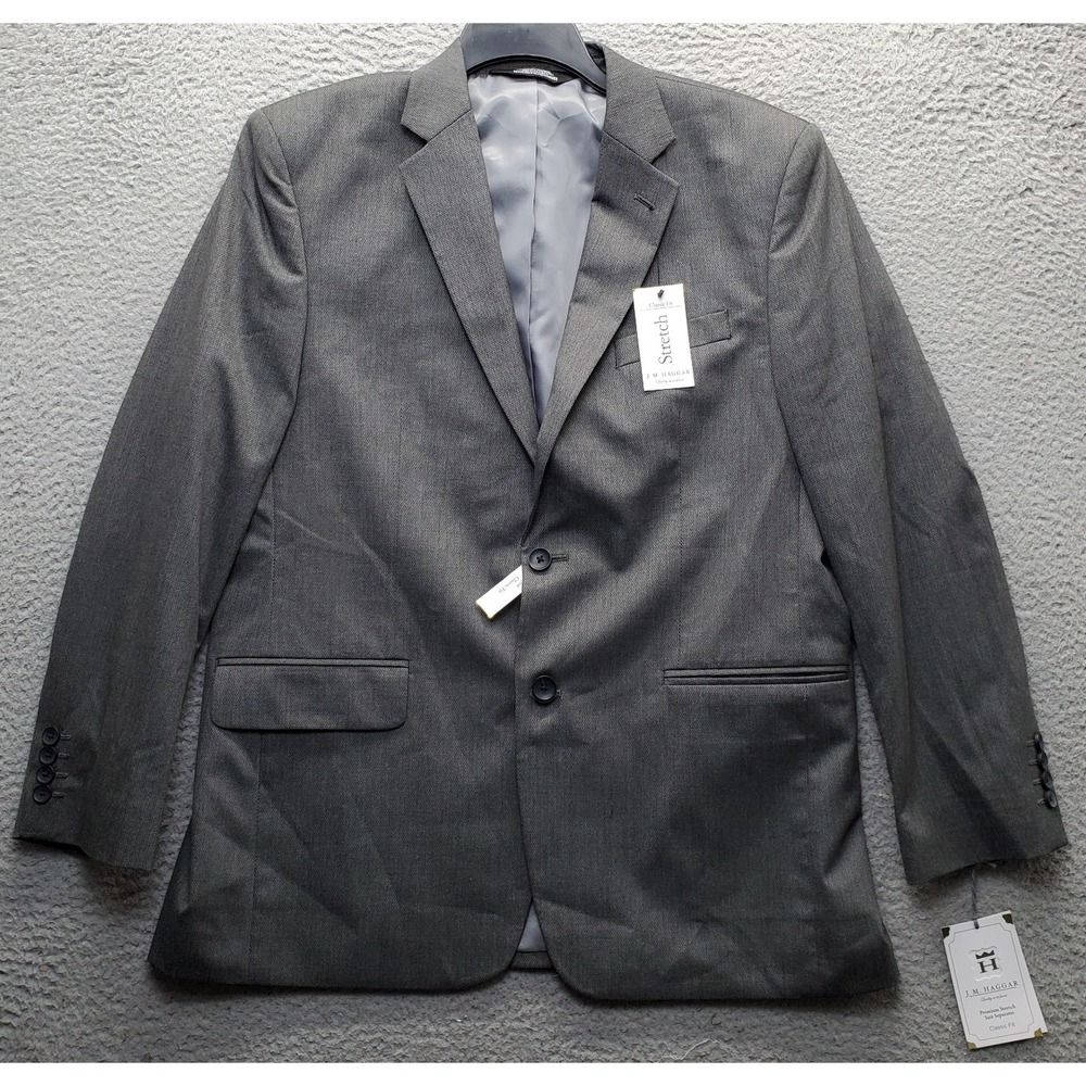 J.M. Haggar Blazer Jacket Mens 42R Gray Classic Stretch Single Breasted Formal